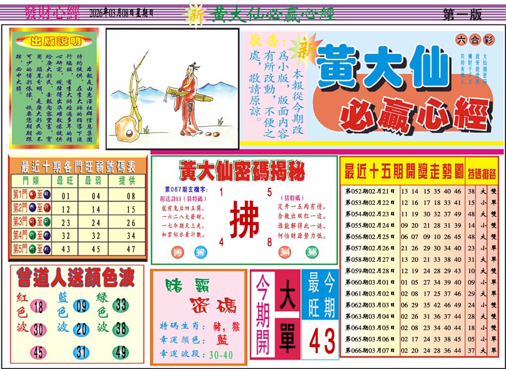 067期黄大仙必赢心经A[图]