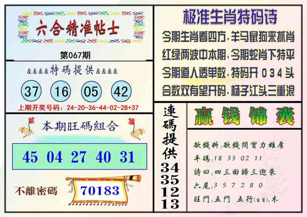 067期精准贴士[图]